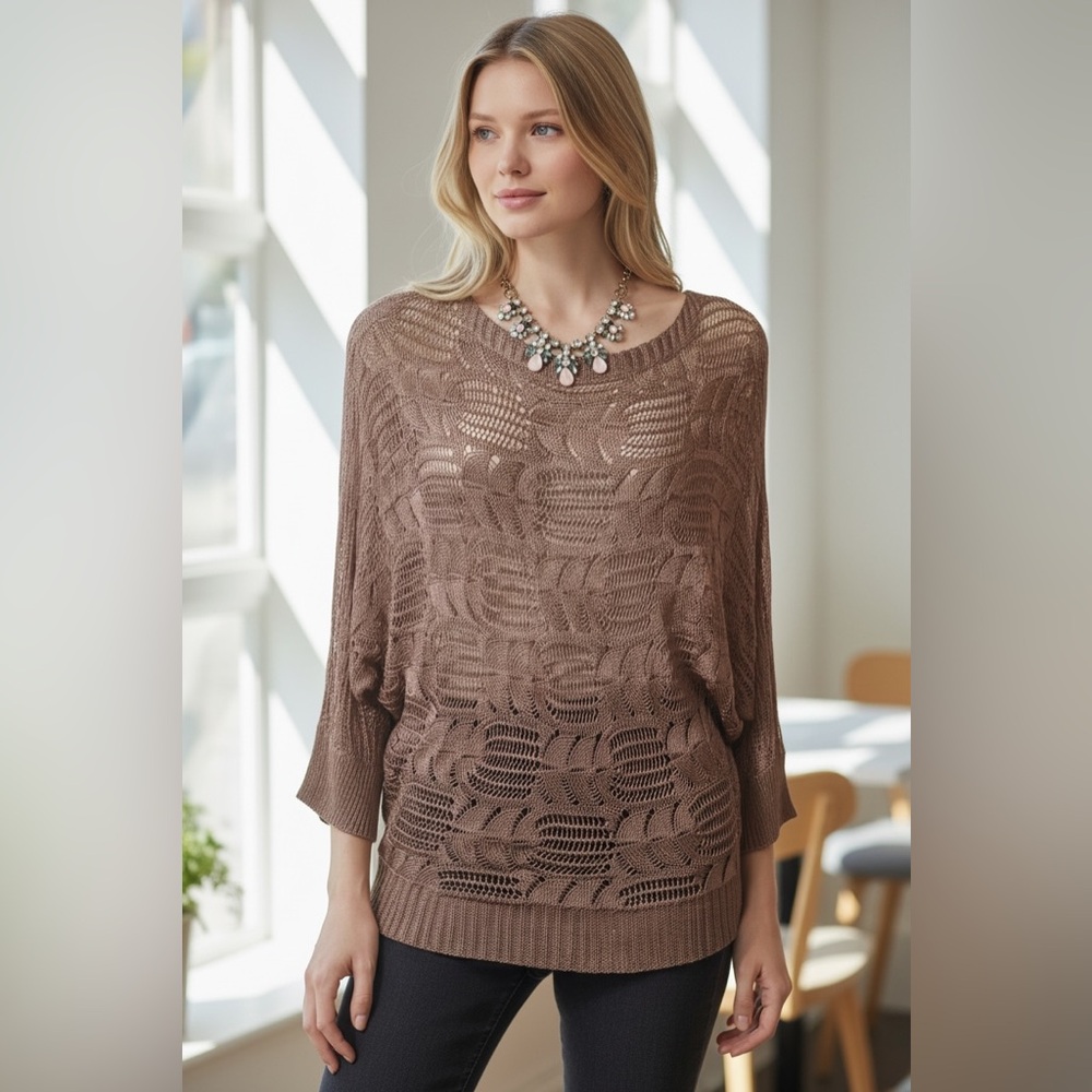Orange Fashion Village Brown Metallic Knit Top Size M